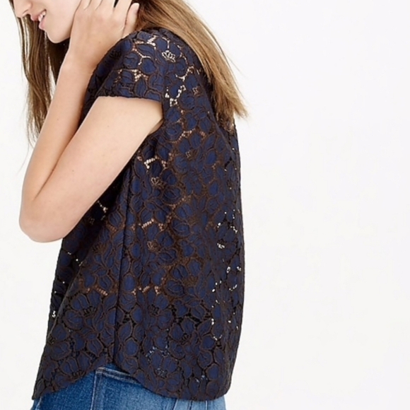 J.Crew Navy & Black Crochet Lace Blouse – Size 0 | Elegant Holiday Layering Top - Picture 2 of 5